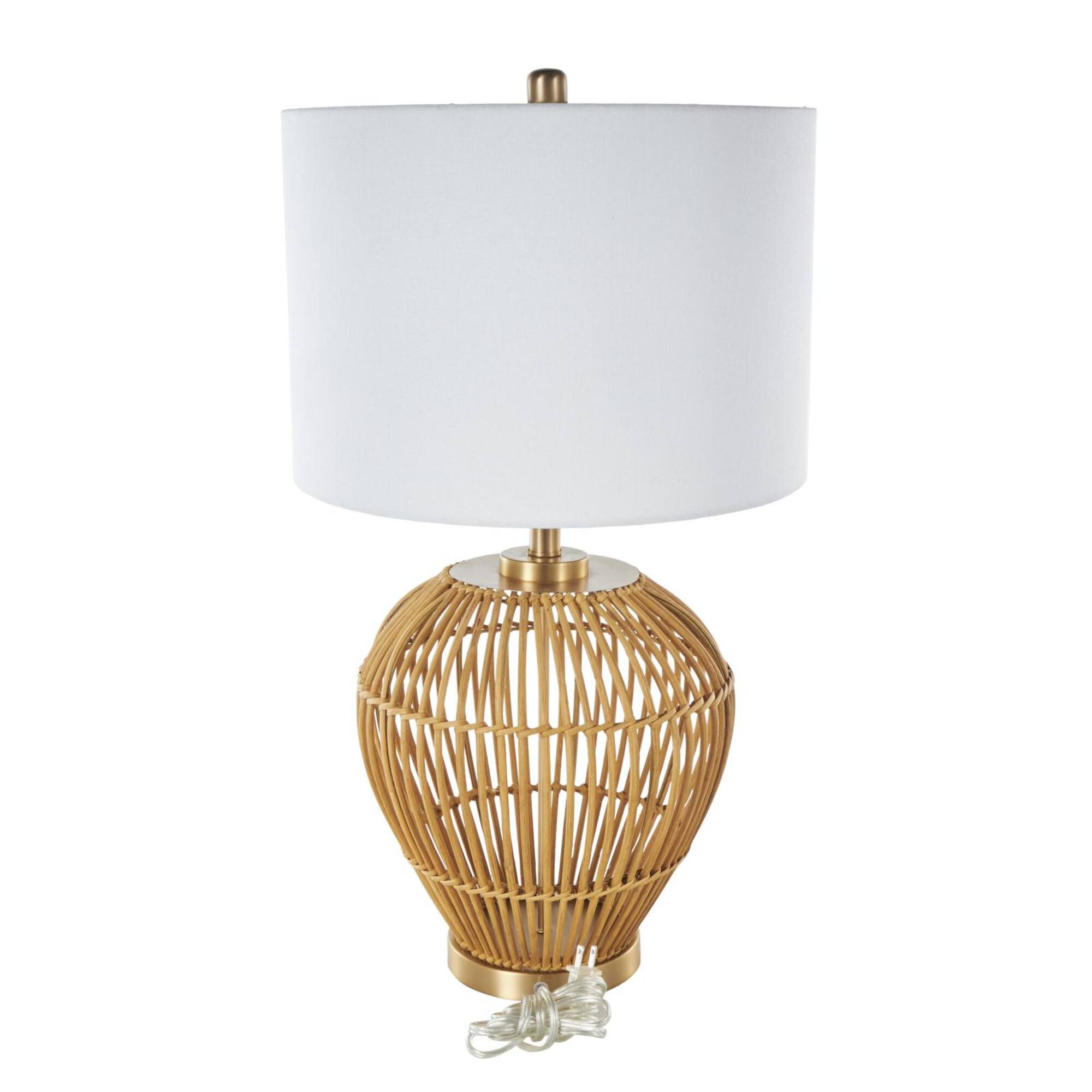 28" Brown Bohemian Round Woven Handmade Rattan Table Lamp